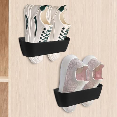 Domemit Portascarpe Salvaspazio Camper Roulotte da Porta, Portascarpe da Appendere al Muro, Ganci per Scarpiere Autoadesivi o da Forare Installazione in 2 modi, Accessori per Caravan Gadget - 2 Pezzi