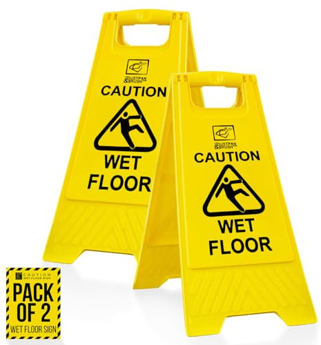 Pack of 2 Wet Floor Sign - Heavy Duty, Foldable Warning Signs, Wet Floor Signs Yellow Pack of 2 - Prevents Accidental Slipping, Warning Floor Sign for Restaurant, Shopping Mall, Restroom, Office