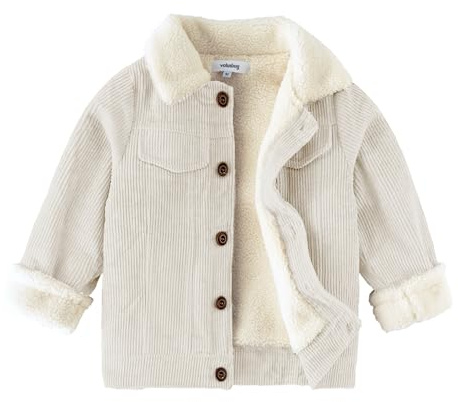 Volunboy Enfant Garçon Veste Polaire Hiver Chaud Velours Côtelé Blouson Doublé Sherpa Manteau(2-3 ans,Beige,Taille 95)