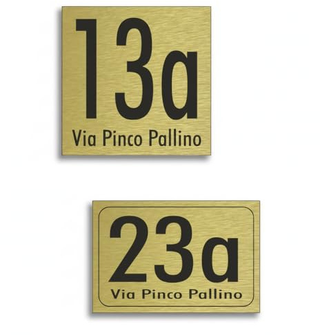 Numero civico personalizzato – Alluminio DiBOND Moderno – Ideale per Esterni – Design Arial Alta Visibilità (Oro Spazzolato, 12x8cm)