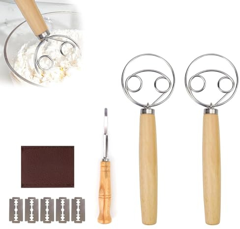 SHENGYIG Fouet Danois, 2 Pièces Fouet Cuisine Professionnel, 24 cm Mini Fouet, Double Cercle Acier Inoxydable, avec Couteau à Pain et Lame pour Cuisson Pain, Gâteaux, Biscuits