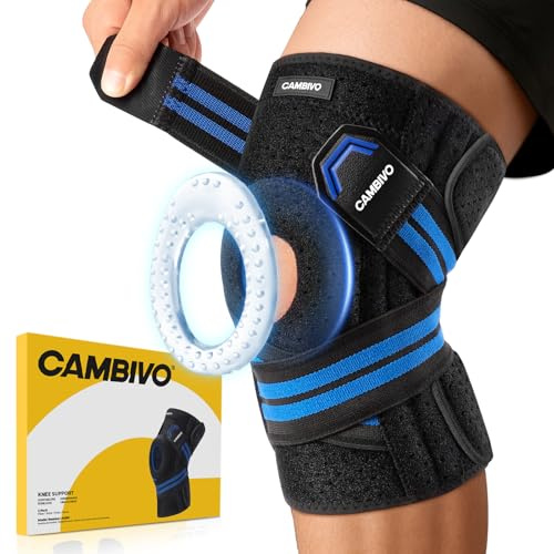 CAMBIVO Genouillere Arthrose Genou Réglable, Genouillere Ligamentaire avec Stabilisateurs Latéraux et Coussinets en Gel, Genouillère Rotulienne pour les Douleurs au Genou