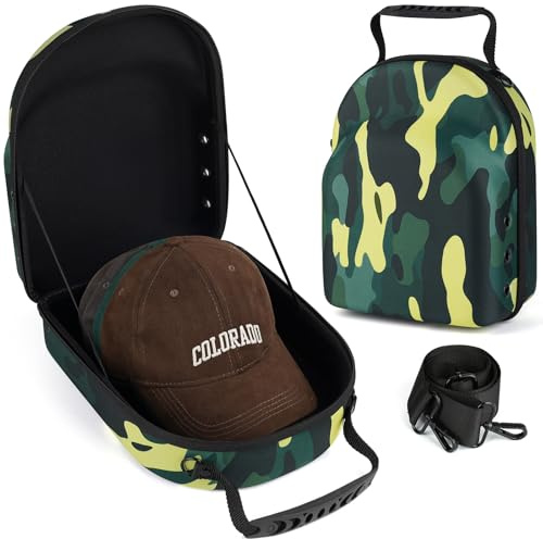 GERMUN Hard baseball hat case, Hat Carrier Travel Case with Adjustable Shoulder Strap, Hat cap case for 6 Baseball Caps - Perfect for Traveling (Camo Green)