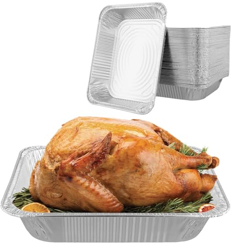 JEUIHAU 30 Pack 3500ml Aluminium Foil Oven Trays, 32 x 26 x 6 cm Tin Foil Trays Containers Silver Foil Trays for Cooking, Baking, Broiling, Party