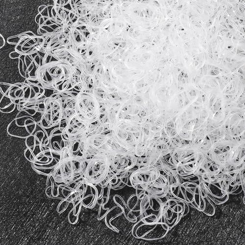 Jollybows 2000 Mini Gomas de Pelo, Coletero Elástico Bandas Suaves Para Niños, Cintas de Trenzado,Trenzas, Peinado de Boda y Más (Transparente)