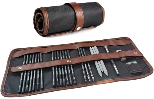 Kingmyth Drawing Pencils, Sketching Pencils 12B 10B 8B 7B 6B 5B 4B 3B 2B B HB 2H 4H 6H Art Supplies Graphite Pencil Set with Charcoals for Artists or Beginners