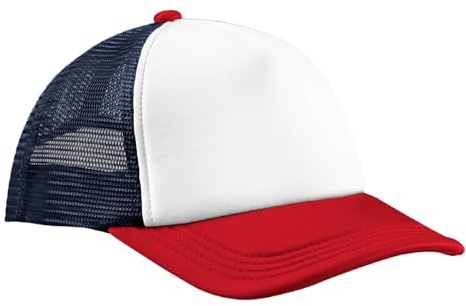 Beechfield - Retro 5 Panel Trucker - Baseball, Running Hat, All-Round, Sun Hat, Mens, Womens, Unisex, 5 Panel, Running Accessories - 100% Polyester Mesh Navy/Red