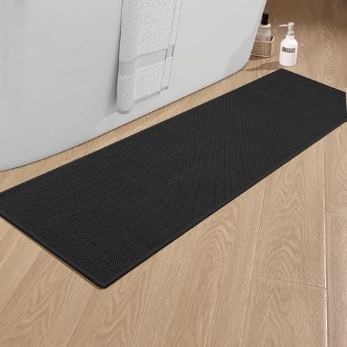 chakme Dünn Badezimmerteppich, 43x150 cm Schwarz Badematte rutschfest | Schnelltrocknend Badteppich, Waschbar Badvorleger, Gummi Duschvorleger