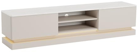 PASCAL MORABITO-Mobile TV 2 cassetti e 2 nicchie con LED in MDF Beige ed effetto Marmo bianco - DEVIKA