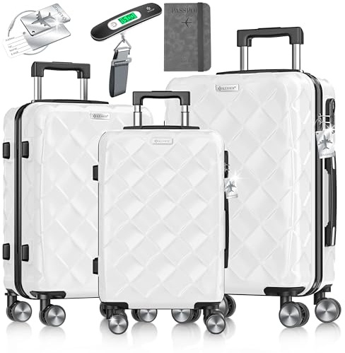 KESSER® Reisekoffer Set 3-teilig | Kofferset ABS Hartschalenkoffer mit Zahlenschloss, Kofferwaage & Reisebrieftasche 360° Rollen | Handgepäck & große Koffer für Business & Reise Trolley Snow White