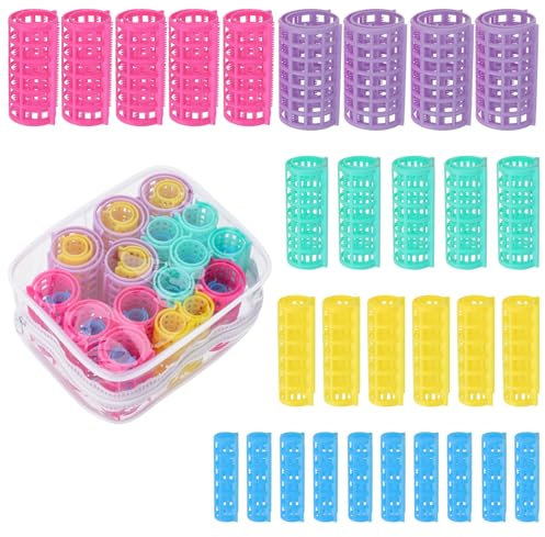 30Pcs Self-Grip Hair Rollers Set, No Heat Hairs Roller, Five Sizes Rollers for Long Medium Short Hairs, Plastic Snap-on Hair Curlers with Transparent Zipper Bag for Women DIY