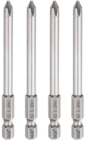 sourcing map Lot de 4 embouts de tournevis cruciformes PH1 avec tige hexagonale de 80 mm de long et tige de 0,5 cm de long, tournevis industriel en acier S2 pour outils électriques, gris