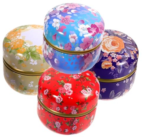 VICASKY 4pcs Lightweight Tinplate Cookie Boxes with Inner Lids, Multi-functional Candy Jars and Tea Storage Containers, Retro Style for Festive Atmosphere and Desktop Decoration