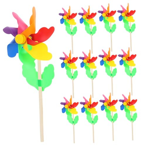 iplusmile 12pièces Moulin à Vent Arc-Ciel pour Jardin Moulins à Vent Fleuris pour Garçon Fille Décorations De Cour