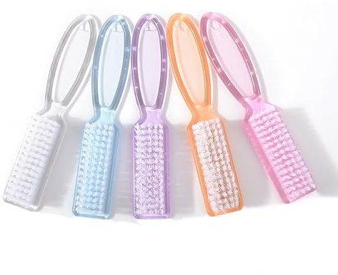 5Pcs Nail Brush, Nail Clean Dust Brush Colorful Long Handle Finger Tip Scrub Brushes Cleaning Nail Art Dust on Hand & Toes | Durable Plastic Clean Tool for Home & Salon Use