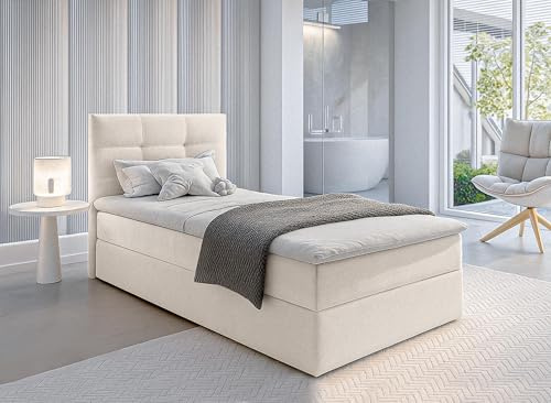 AXLIVING Stauraumbett 120x200 cm Bett Beige Geceteni Gasdruckfedern