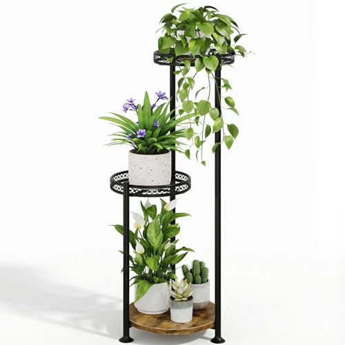 Bamworld Soporte de metal para plantas de varios niveles, moderno para interiores, ahorra espacio, taburete negro para flores como escalera para flores