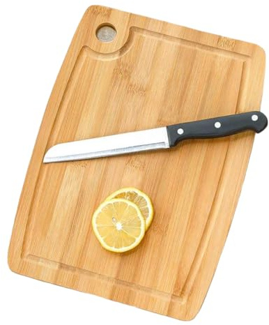MBS-HUB Bamboo Chopping Board with Hanging Hole 30 x 20cm, Non-Slip Cutting Boards with Deep Drip Juice Grooves, Knife-Friendly Cutting Board for Cutting Meat Vegetables Cheese and Bread (30 x 20cm)