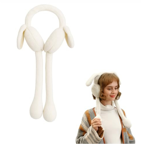 bhb Kinder Mädchen Damen Winter Ohrenwärmer Ohrenschützer mit Hasenohren beweglich Plüsch Kunstpelz Gestrickt Warm Weich Ohrenschutz Mode Accessoire süß stylisch Geschenk Weihnachten (Weiß)