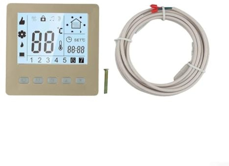 Electric Underfloor Heating Thermostat, Programmable Wall‑Mounted Room Temperature Controller with 24 Hour Timer and Child Lock for Home, Office