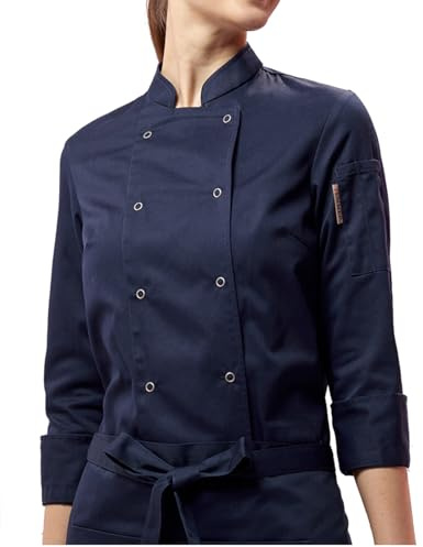 Generico Giacca da Cuoco Manica Lunga Cucina Dell'hotel Ristorante Divise da Lavoro Forno da Forno per Le Donne(Size:XL,Color:Blue)