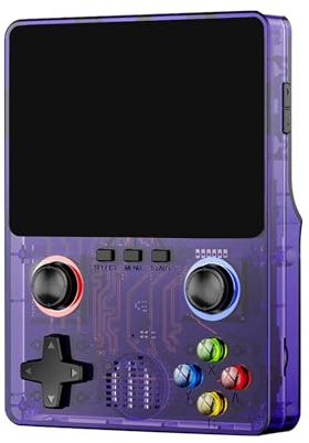 R36S Retro Handheld Game Console with 64G 30000+ Classic Games, Open Source Linux System, 3.5 Inch HD IPS Screen Portable Game Player (Purple)