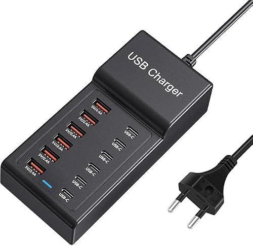 Cargador USB múltiple, estación de Carga USB de 12 Puertos (6 USBC y 6 USBA), múltiples Dispositivos, Compatible con iPhone 16/15/14/13/12 Pro MAX/iPad/Smartphone/Tablet (Negro)