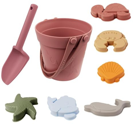 Wezalget Jeu de Plage pour - Seau Pelle et Moules Animaux en Silicone | Ensemble de Sable pour,Piscine Jardin bac à Sable extérieur Voyage Vacances Enfant