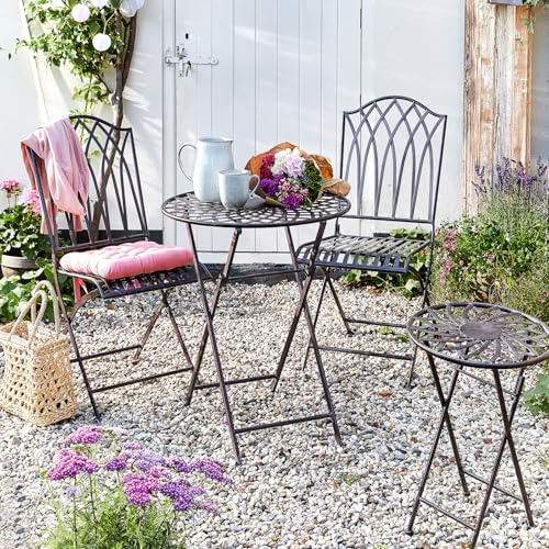 BUTLERS Gartenmöbel Set 3-teilig Mandala Garden Bistroset für 2 Personen mit rundem Outdoor Tisch Ø 58 cm aus Metall | Balkonmöbel klappbar wetterfest im filigranen Design