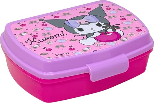 Clondo Barnlunchväska Hello Kitty Kuromi för barn 3–8 år (17 x 14 cm) | Barnlunchväska i BPA-fri plast | Lunchväska för förskola och skola | Klicklås