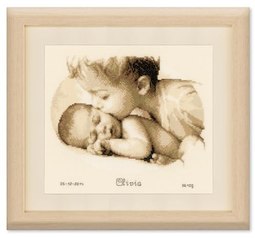VERVACO Gezählter Kreuzstich Stickpackungen Stickset Baby Geburt Bruderliebe Wanddekoration Handarbeit Set für Erwachsene Kreatives Handwerk ca. 27 x 21 cm Geburt Geschenk Hausdeko