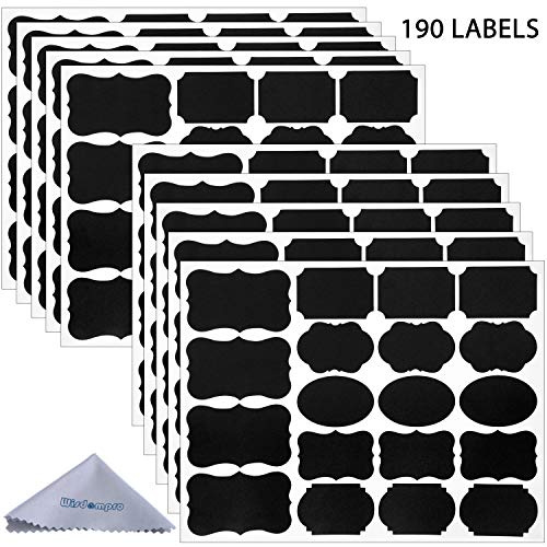 Wisdompro 190Pcs Chalk Board Labels Stickers for Food Jars, Spice, Glass, Cups, Bottles, Containers and Canisters, Decorative Reusable Waterproof Blackboard Labels