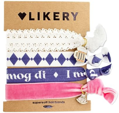 LIKERY Haargummi Set Damen – 4er Set Haargummis und Armbänder – Trachten Haargummi mit „I mog di“ Print – Oktoberfest Armband – Haarschmuck für Frauen, Mädchen und Kinder