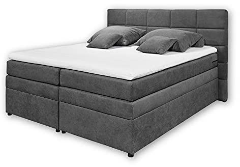TACOMA 2 Boxspringbett 180 x 200 cm mit Bettkasten, dunkelgrau - Bequemes Doppelbett mit 7-Zonen-Federkern Matratze & Komfortschaum Topper - 204 x 124 x 212 cm (B/H/T)