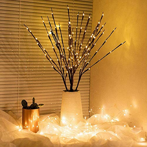 XhuangTech LED-Zweiglichter, batteriebetrieben, dekorative Lichter, Vasenfüller, Weidenzweig, beleuchteter Zweig für Muttertag, Ostern, warmweiß, 76,2 cm, Heimdekoration (Braun, 3 Stück)
