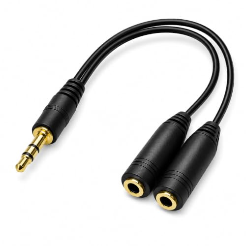 Dragon Trading - Splitter jack maschio a 2 cavi femmina da 3,5 mm, placcato oro