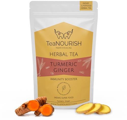 TeaNOURISH Turmeric Ginger Herbal Tea | Indian Superfoods | Aids Digestion & Supports Immunity | Stress Relief Tea | 100% NATURAL INGREDIENTS - 3.53oz/100g