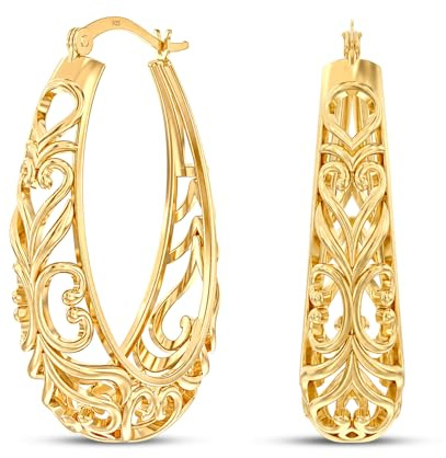 LeCalla 925 Sterling Silber Creolen | 925 Silber Filigran Hoop Ohrring | mittelgroße ovale Hoops für Frauen