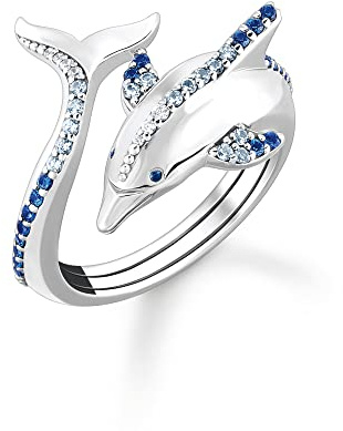 THOMAS SABO Silberring Delfin mit Blauen Steinen TR2384-644-1-50 Ringgröße 50/15,9