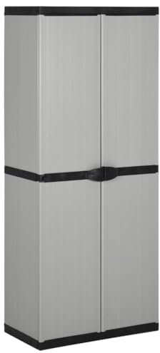 vidaXL Grey&Black Garden Storage Cabinet with 3 Shelves - Robust PVC and Polypropylene Construction, Compact and Secure Outdoor Storage Solution