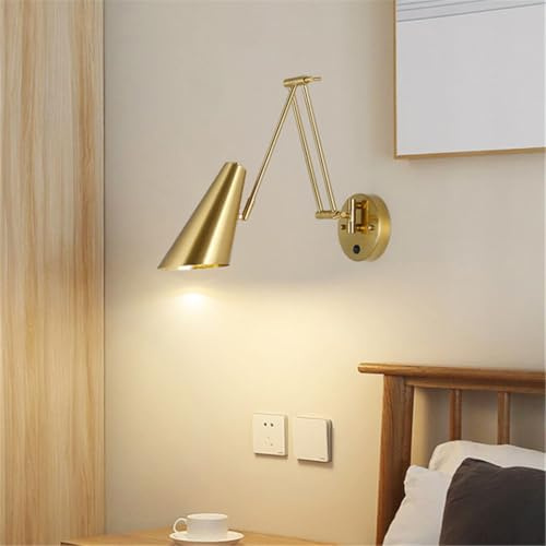 LED-Wandleuchten Moderne einstellbare Schaukel mit langem Arm Innenwandschalter Haushalts-Nachttischbeleuchtung Dekor-Leuchter (WD247-switch-Gold)