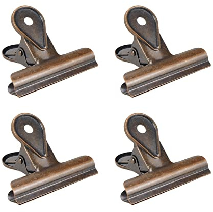 Bisbai 4 Stück Vintage Kupfer Metall Bulldog Clips Zinklegierung Lange Scharnier Clip 65 mm für Zuhause, Schule, Unternehmen Büro