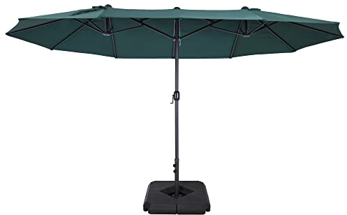 Outsunny 4.6m Garden Parasol Double-Sided Sun Umbrella Patio Market Shelter Canopy Shade with Weight Base, Green