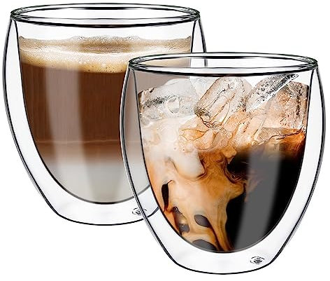Vinsani CAVA Double Walled Coffee Drink Glasses 100ml Set of 2 Heat Cold Resistant Minimalist Aesthetic Clear Borosilicate Glass Cup Latte Espresso Cappuccino Dessert Ice Cream Hot and Cold Drinks