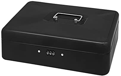 Steel Cash Box with Combination Lock, Metal Small Money Organizer with Removable Money Tray,Cash Storage Box with Lockable Cover (Black - 30 * 24 * 9 CM)