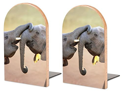 Packung Mit 2 Buchstützen Afrikanischer Elefant Rutschfester Bücherständer Aus Holz Bücherregal Bücherhalter Für Home Desk Office Library