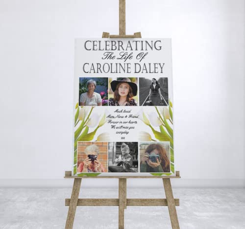 Letrero funerario personalizado con texto en inglés Celebration of Life, cartel o tablero con collage de fotos, imagen en memoria amorosa