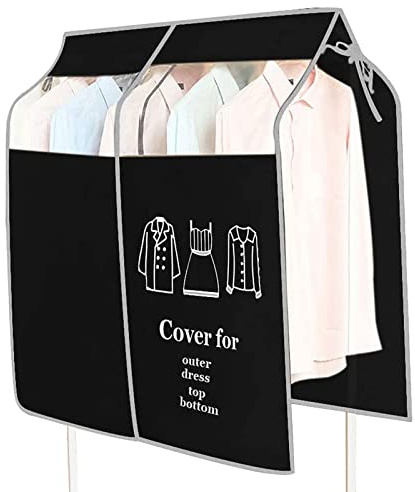 xocome Funda Perchero, 90 x 110cm Transpirable Fundas de Ropa a Prueba de Polvo Bolsas para Ropa Protege del Antihumedad Cubierta de Polvo de Ropa con Ventana Transparente y cinta mágica (Negro)