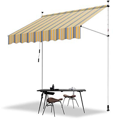 Sonnewelt Klemmmarkise für Balkon 250cm Breite,mit Handkurbel und höhenverstellbar,UV-beständig und wasserdicht,ohne Bohren,in Gelb-Blau für Terrassen und Balkone