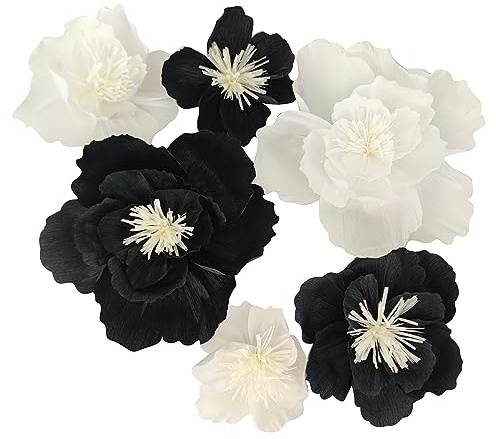 Mybbshower Large Crepe Paper Flower for Wall Party Floral Backdrop Nursery Room Wall Decoration (Black/White Party)